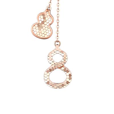 六福珠寶18K金頸鏈 - “幸運光鱗”葫蘆造型18K玫瑰金鑽石頸鏈