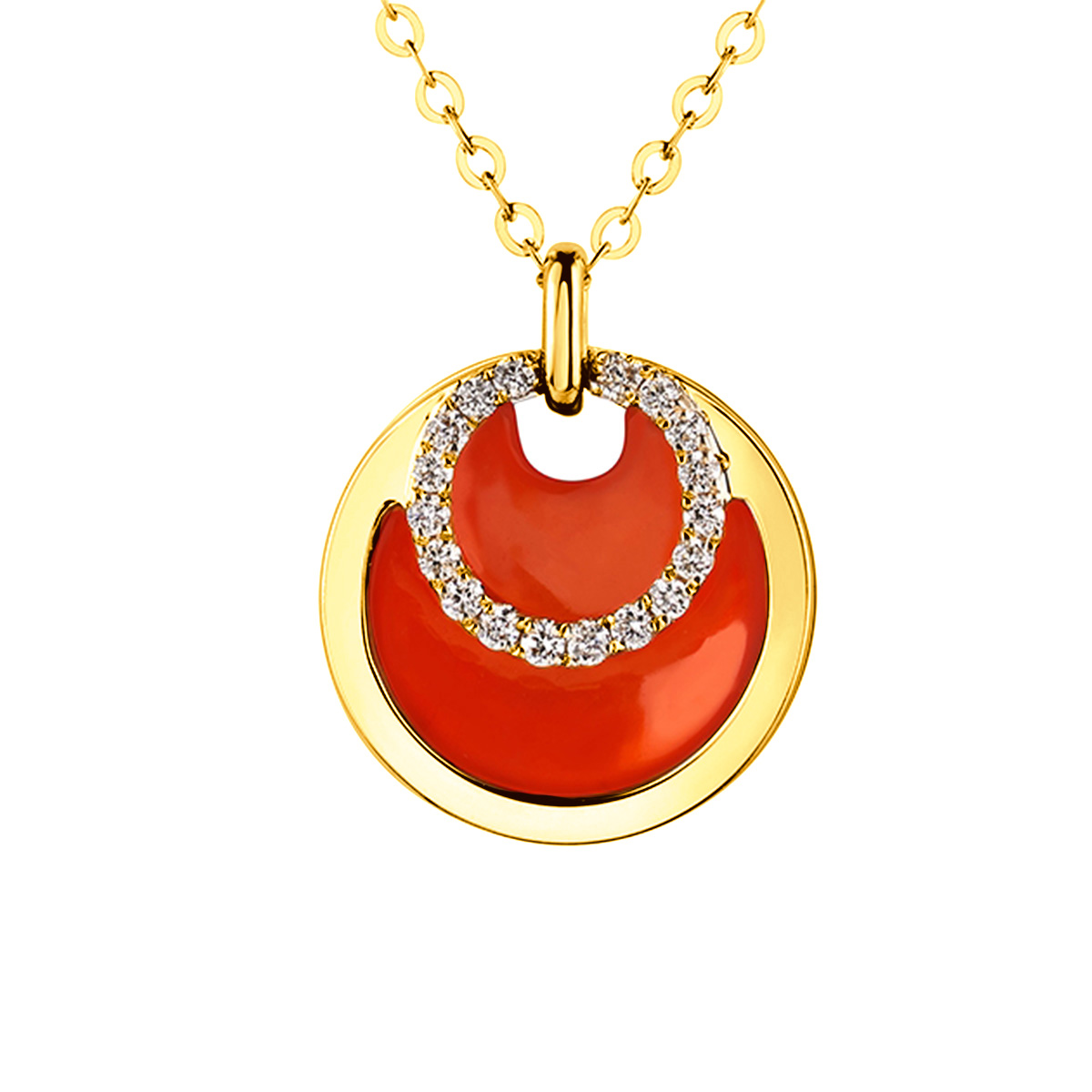 六福珠寶18K金頸鏈 - "同心圓"18K金鑽石玉髓頸鏈–多色選擇