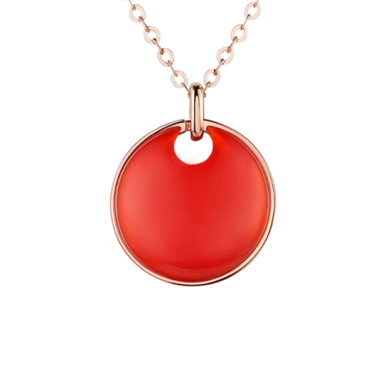 六福珠寶18K金頸鏈 - "同心圓"18K金鑽石玉髓頸鏈–多色選擇