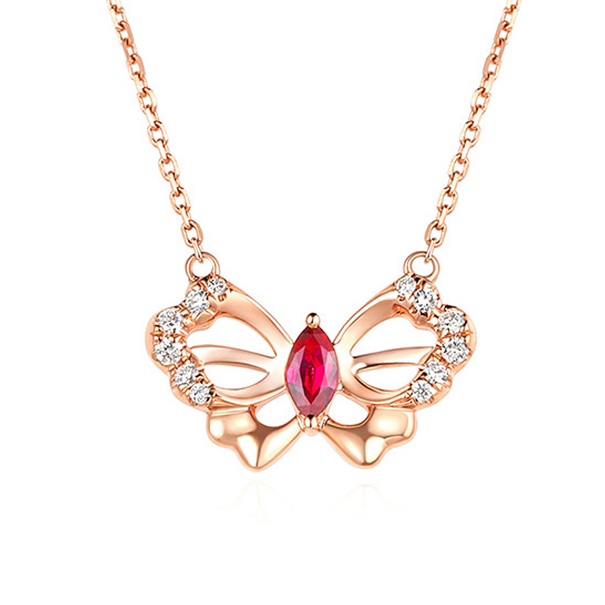 六福珠寶18K金頸鏈 - "優雅蝴蝶"18K金寶石鑽石頸鏈–多色選擇