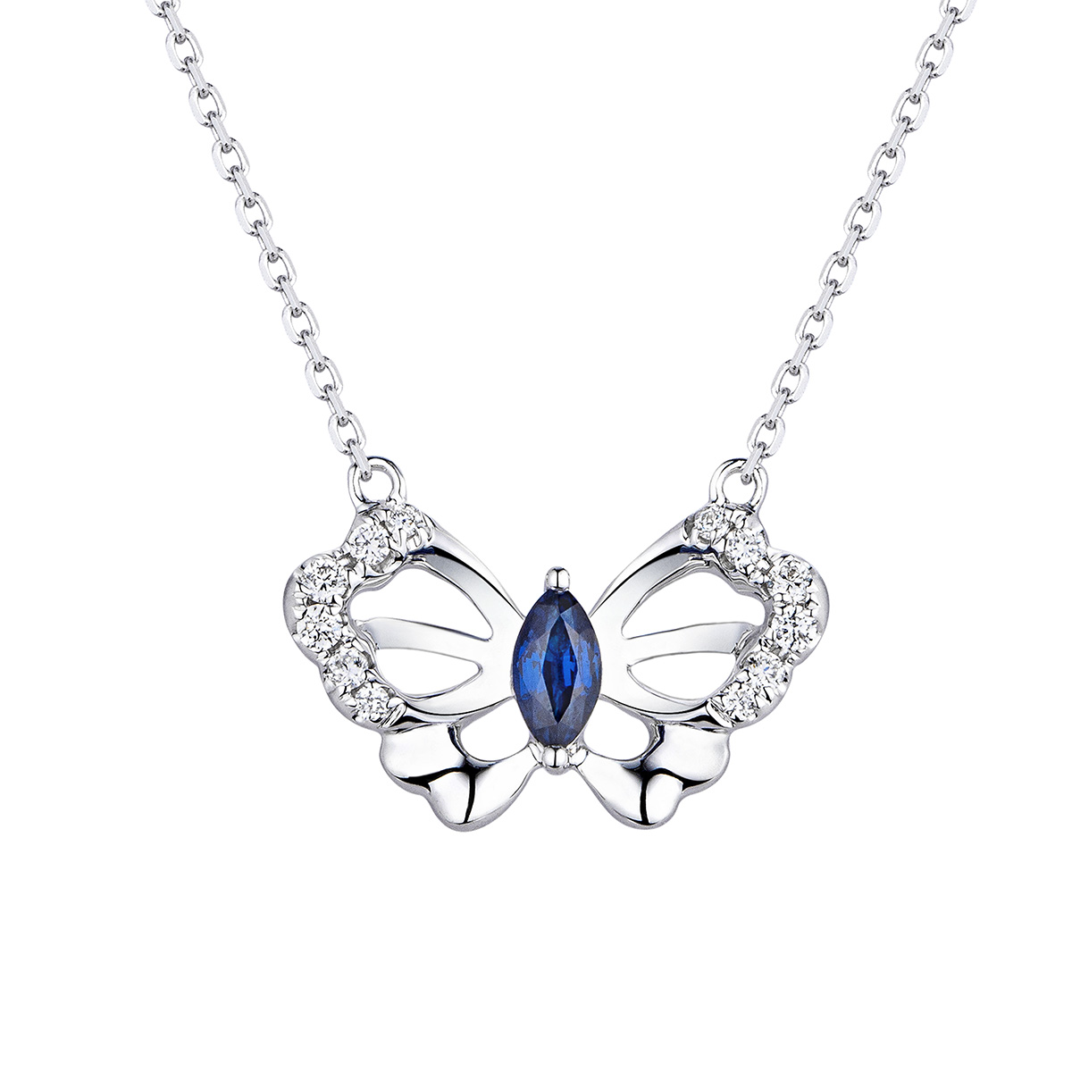 六福珠寶18K金頸鏈 - "優雅蝴蝶"18K金寶石鑽石頸鏈–多色選擇