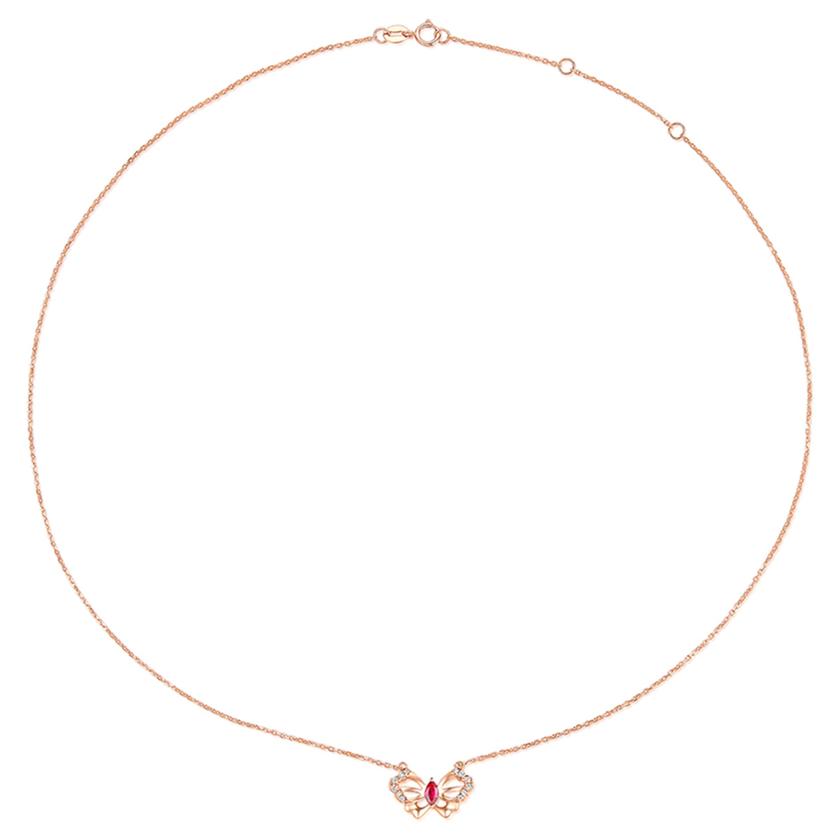 六福珠寶18K金頸鏈 - "優雅蝴蝶"18K金寶石鑽石頸鏈–多色選擇