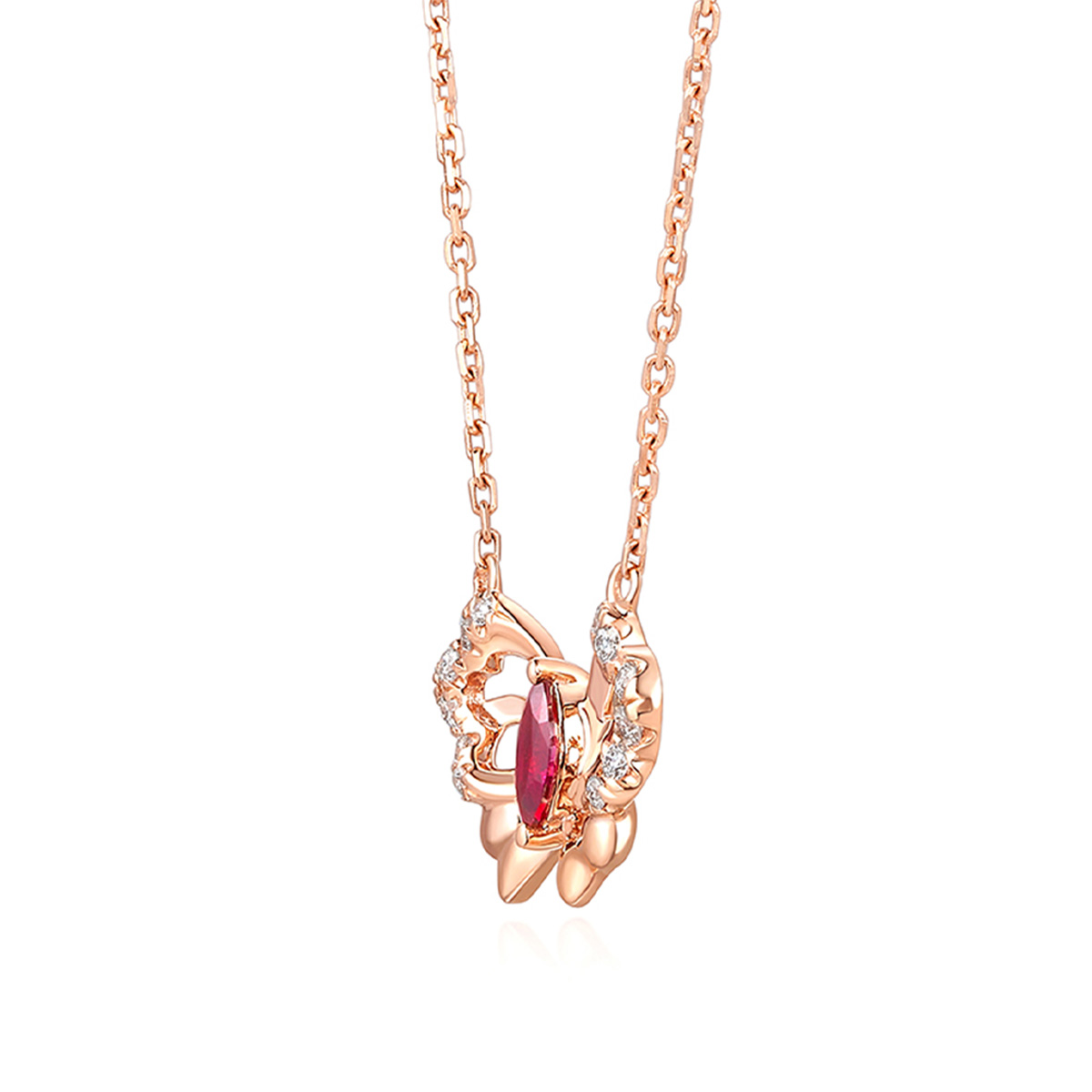 六福珠寶18K金頸鏈 - "優雅蝴蝶"18K金寶石鑽石頸鏈–多色選擇