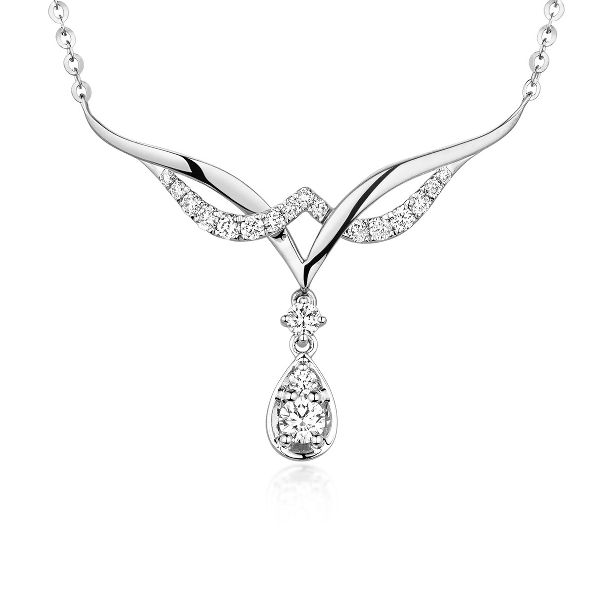 $t('六福珠寶')18K金頸鏈 - "遇愛"立體交錯線條18K金(白色)鑽石頸鏈