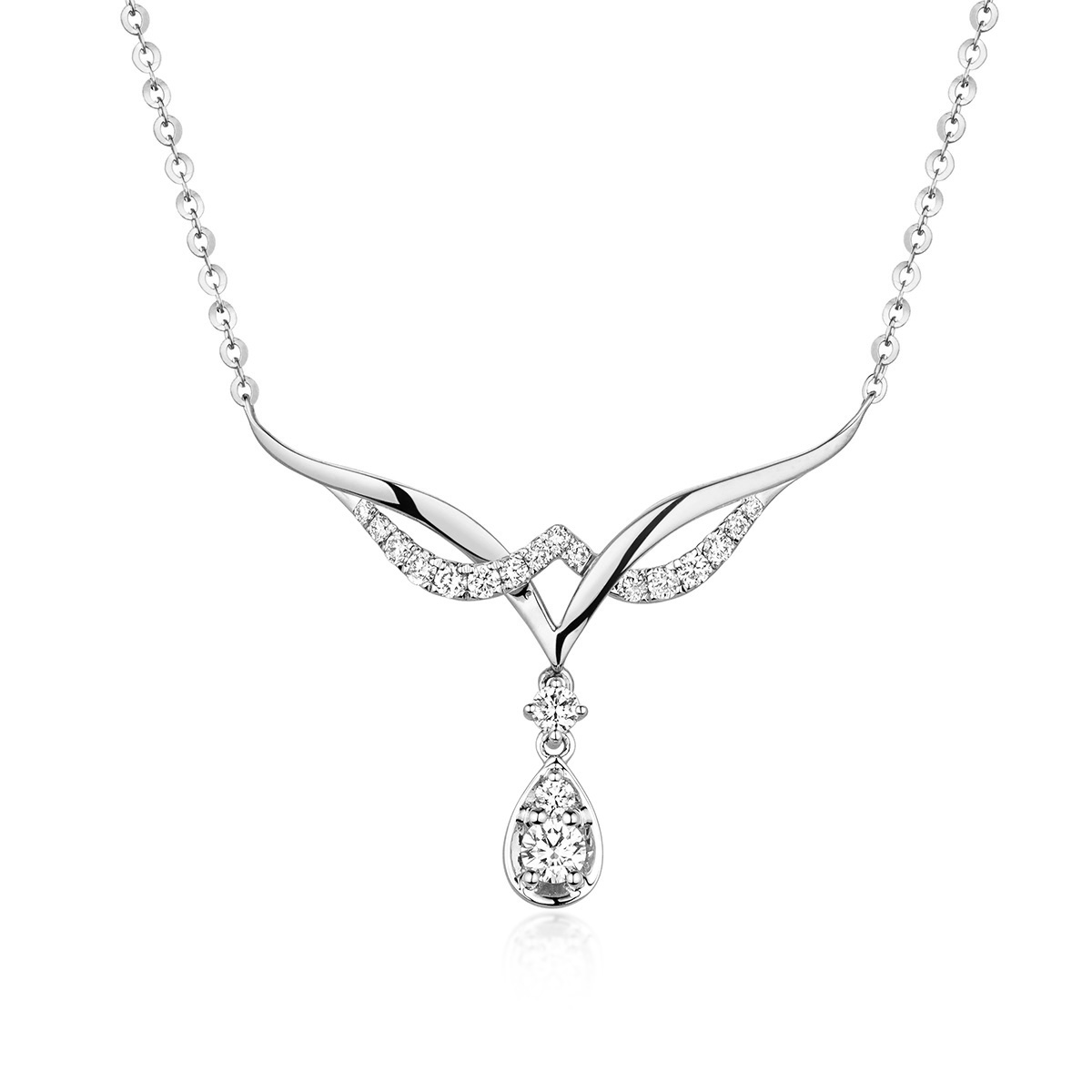 六福珠寶18K金頸鏈 - "遇愛"立體交錯線條18K金(白色)鑽石頸鏈