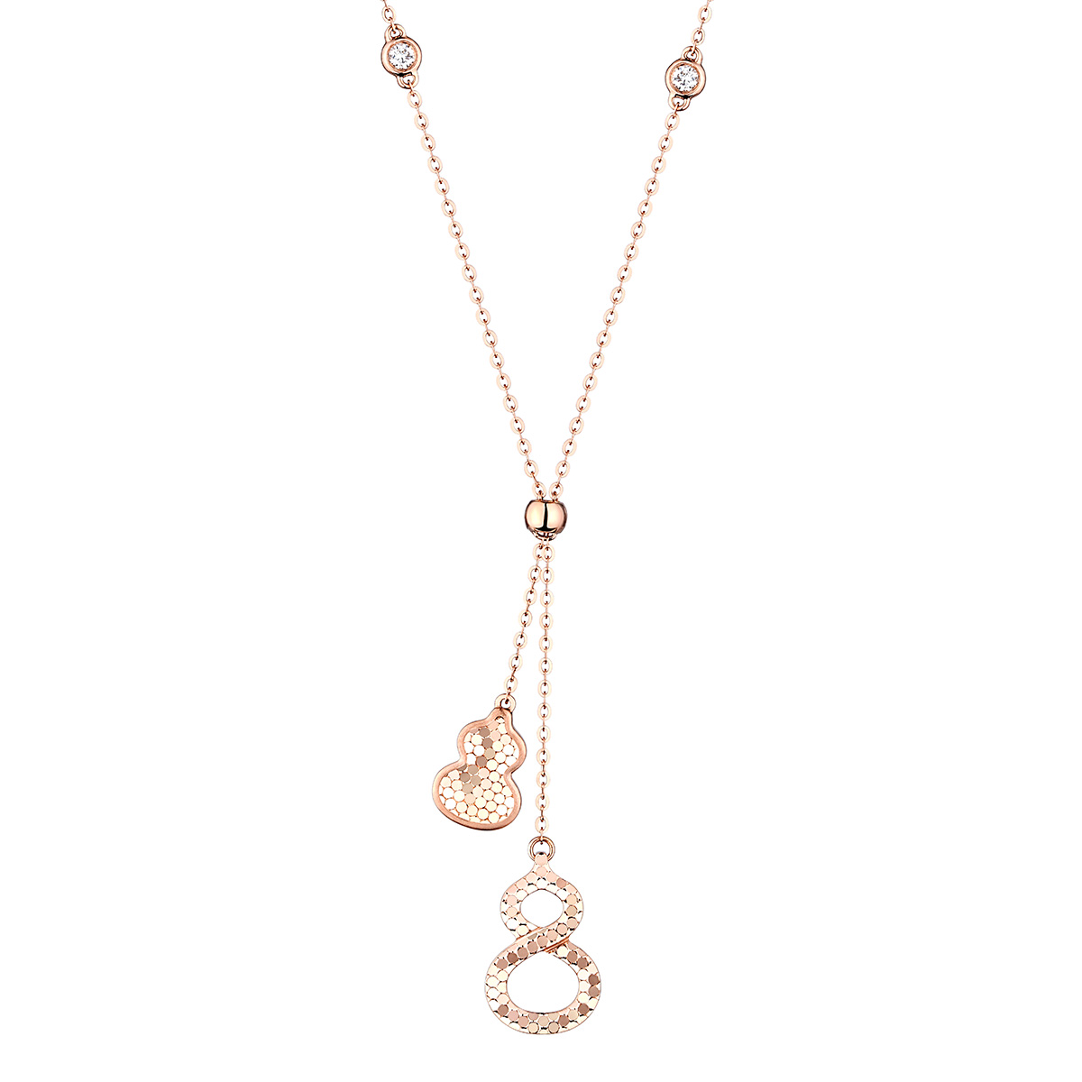 六福珠寶18K金頸鏈 - “幸運光鱗”葫蘆造型18K玫瑰金鑽石頸鏈