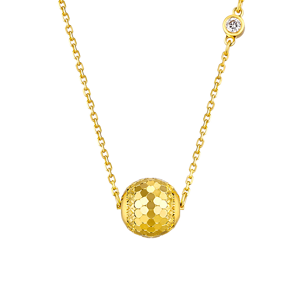 六福珠寶黃金頸鏈 - "閃動星球"990黃金鑽石頸鏈