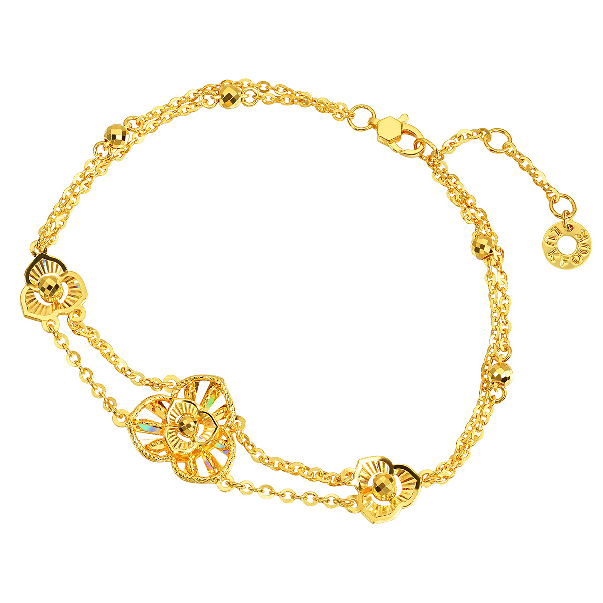 六福珠寶黃金手鏈 - “冰‧鑽美堇”999足金手鏈