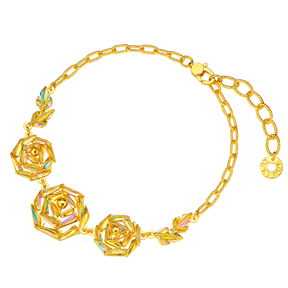 六福珠寶黃金手鏈 - “冰‧鑽玫瑰”999足金手鏈