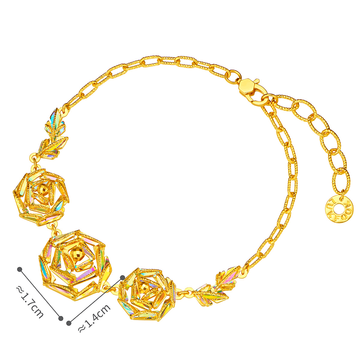 六福珠寶黃金手鏈 - “冰‧鑽玫瑰”999足金手鏈