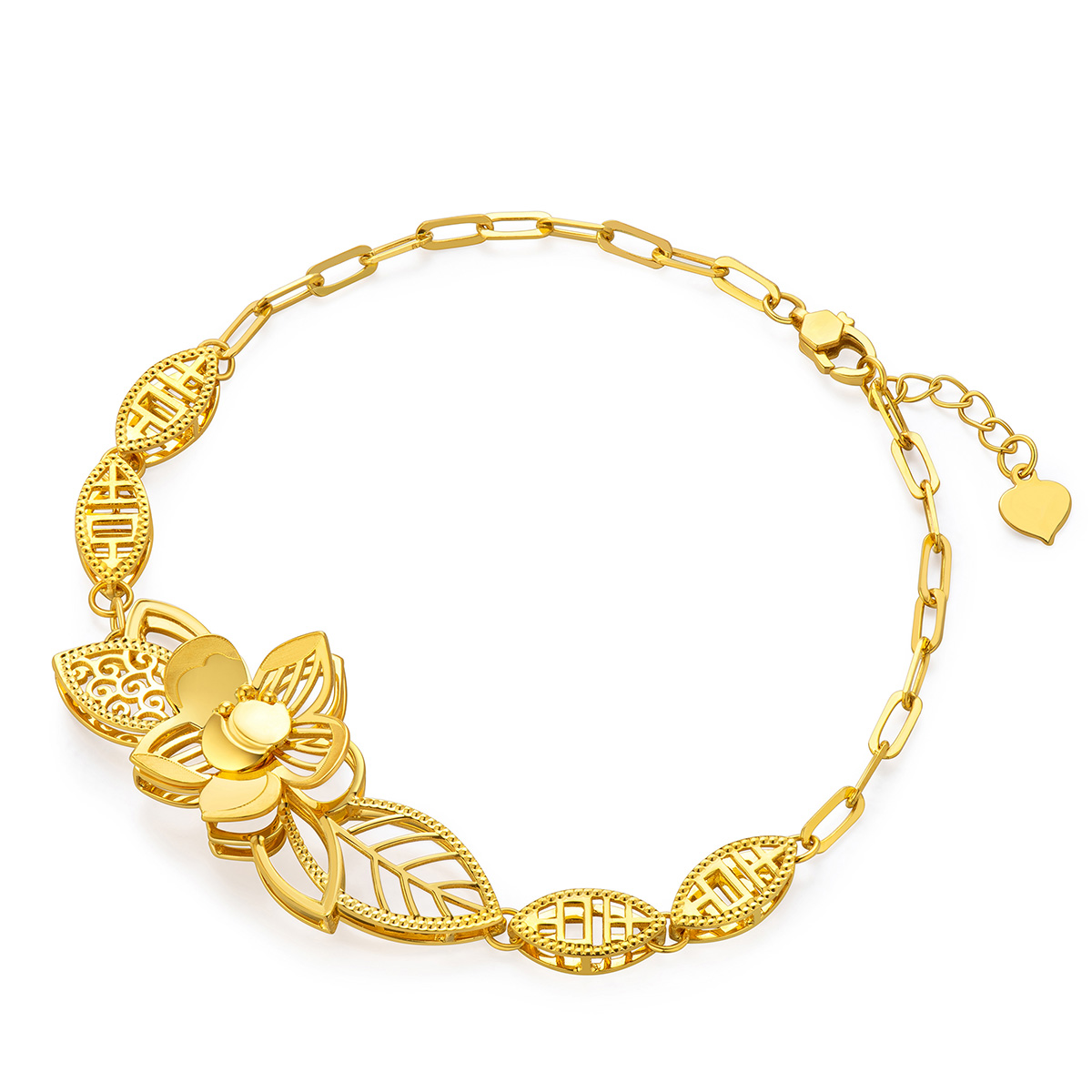 六福珠寶黃金手鏈 - “花漾紅妝”990黃金手鏈