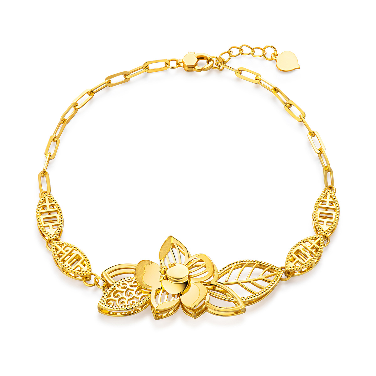 $t('六福珠寶')黃金手鏈 - “花漾紅妝”990黃金手鏈