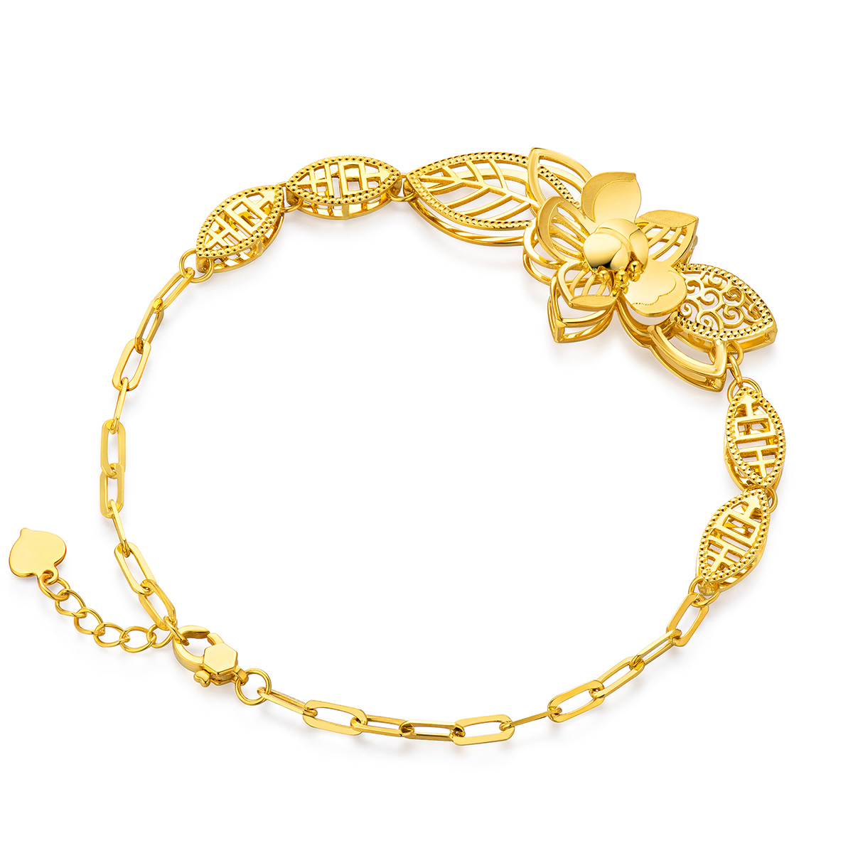六福珠寶黃金手鏈 - “花漾紅妝”990黃金手鏈