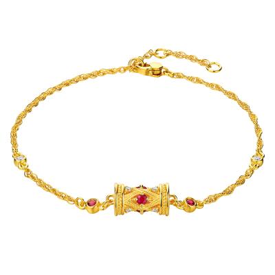 六福珠寶黃金手鏈 - "小腰鼓"999足金紅寶石鑽石手鏈