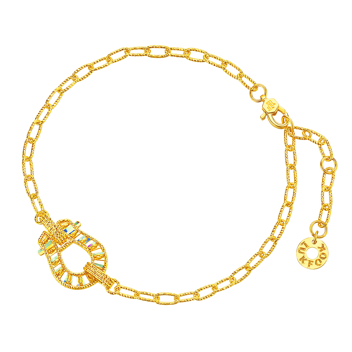 六福珠寶黃金手鏈 - "冰‧鑽馬蹄"999足金手鏈