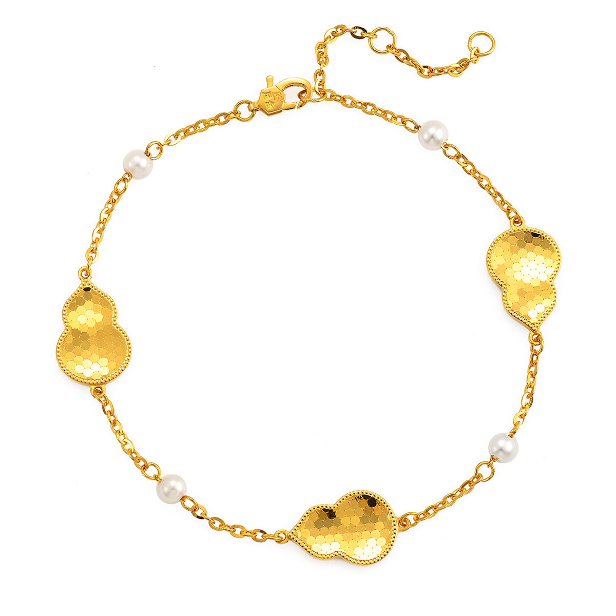 六福珠寶黃金手鏈 - “閃耀風潮”葫蘆造型999足金珍珠手鏈