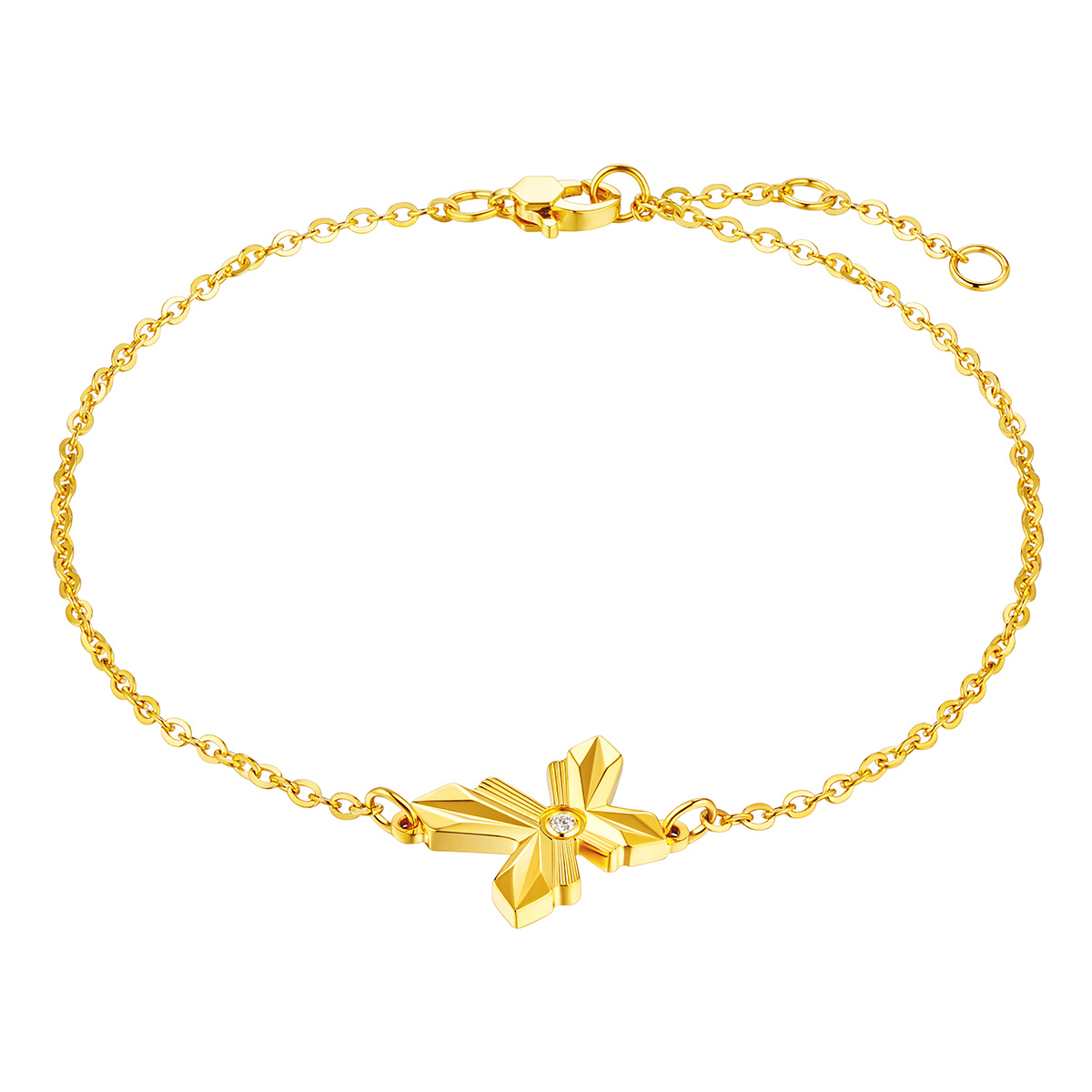 六福珠寶黃金手鏈 - "蝶舞飛揚"999足金鑽石手鏈