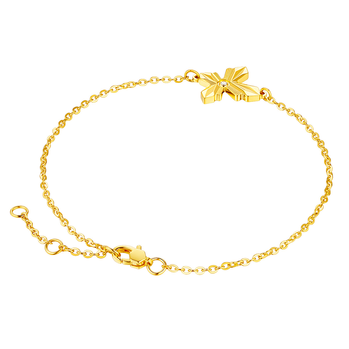 六福珠寶黃金手鏈 - "蝶舞飛揚"999足金鑽石手鏈