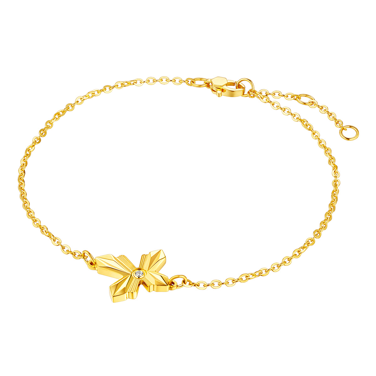 六福珠寶黃金手鏈 - "蝶舞飛揚"999足金鑽石手鏈