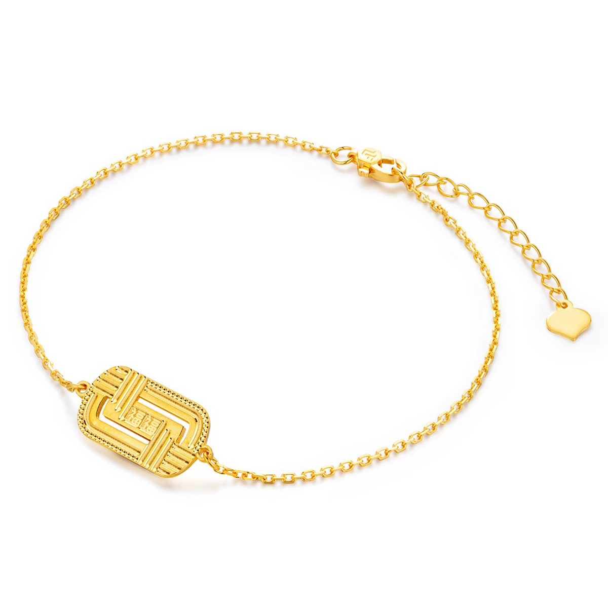 六福珠寶黃金手鏈 - "福慧雙修"福字990黃金手鏈