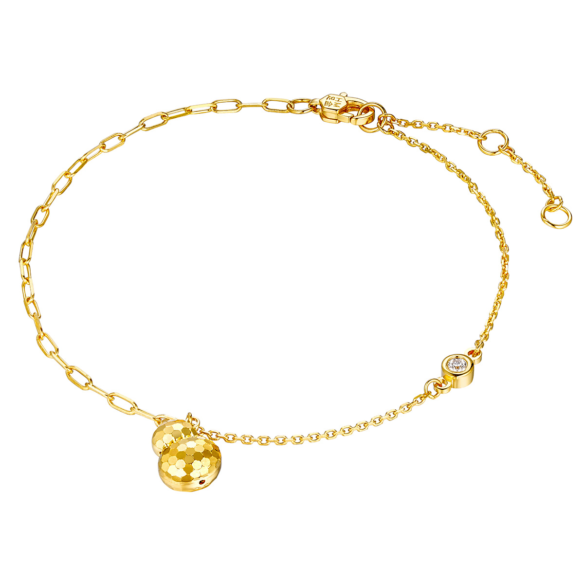 六福珠寶黃金手鏈 - "閃耀葫蘆"990黃金鑽石手鏈