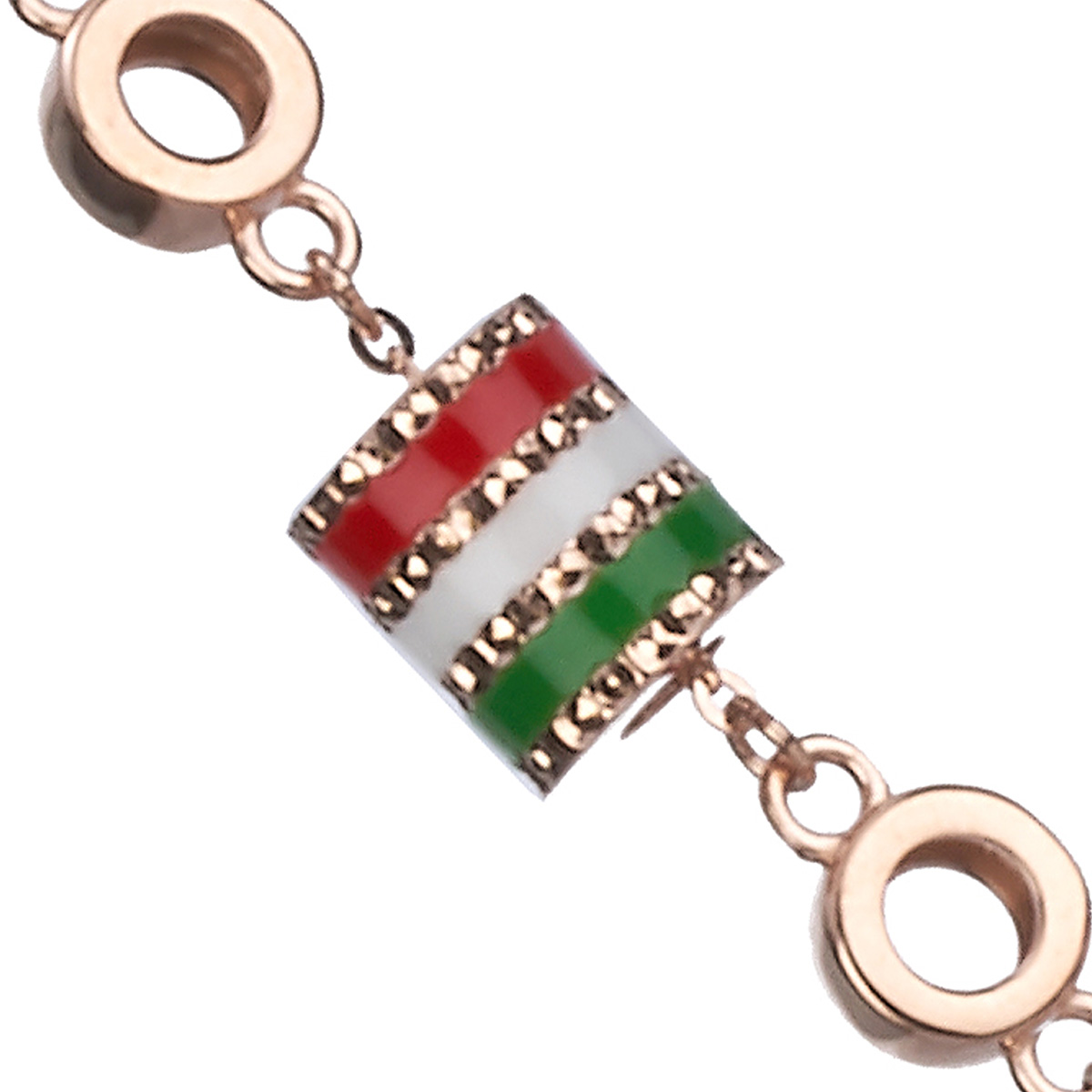 六福珠寶18K金手鏈 - 18K玫瑰金圓柱形條紋串飾手鏈