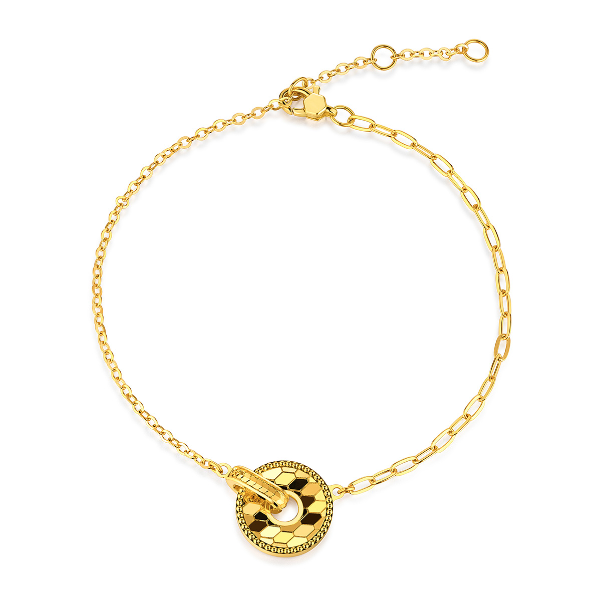 $t('六福珠寶')黃金手鏈 - “鱗光閃閃”蛇紋平安扣造型999足金手鏈