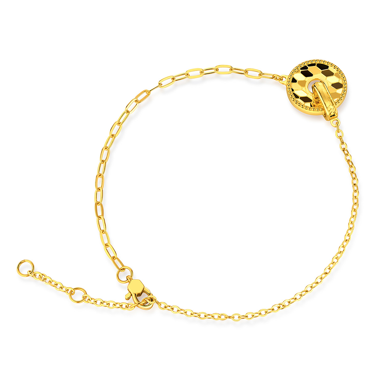 六福珠寶黃金手鏈 - “鱗光閃閃”蛇紋平安扣造型999足金手鏈