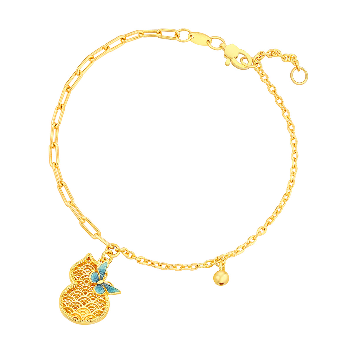 六福珠寶黃金手鏈 - “蝶戀葫蘆”999.9黃金手鏈