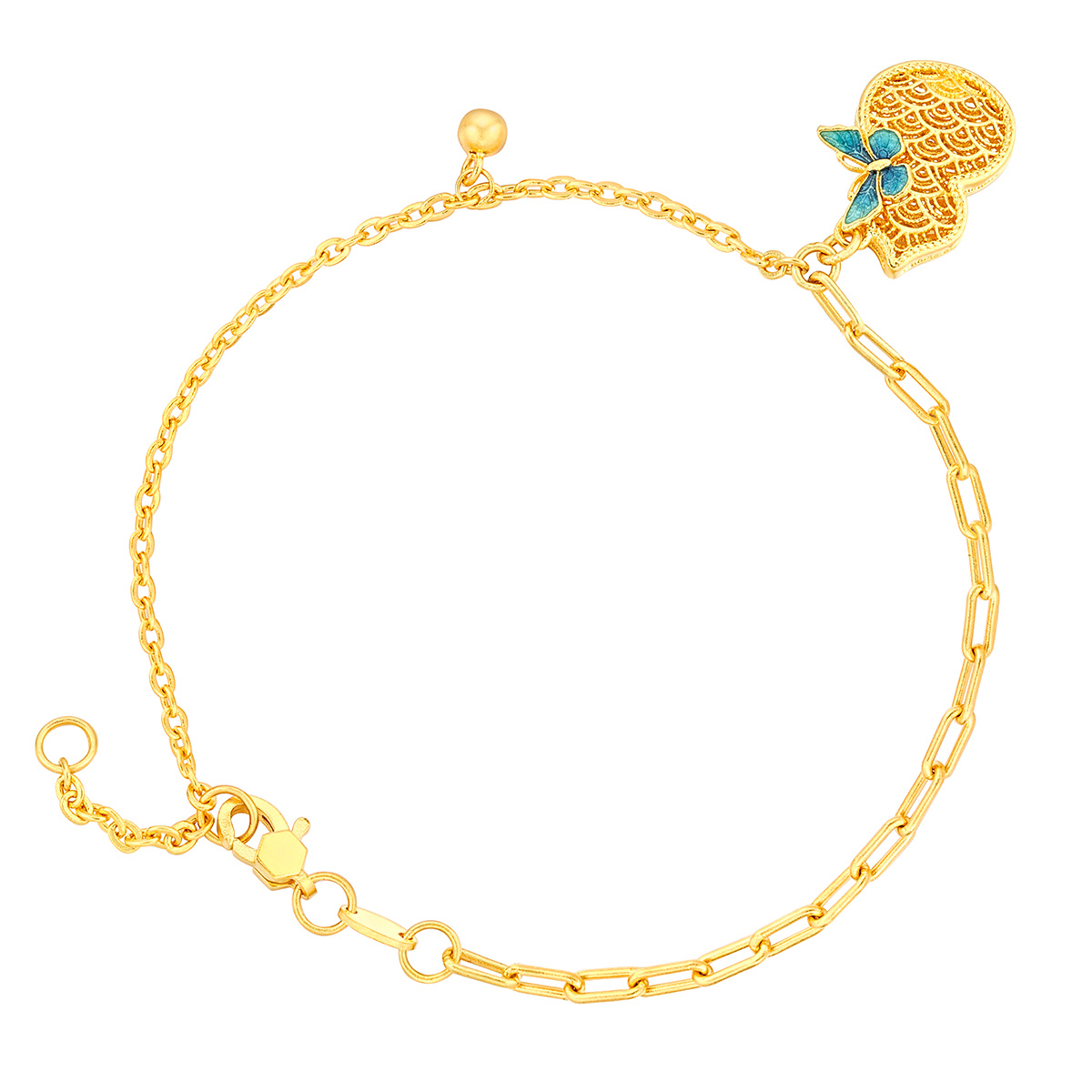六福珠寶黃金手鏈 - “蝶戀葫蘆”999.9黃金手鏈