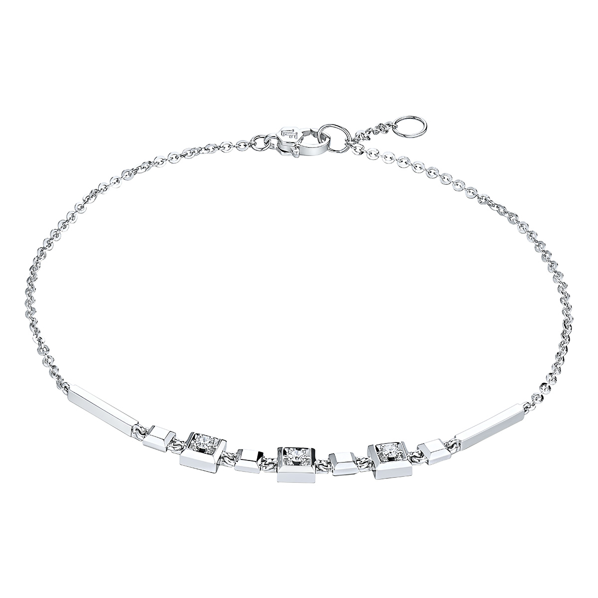 六福珠寶18K金手鏈 - “方塘星影”18K金(白色)鑽石手鏈