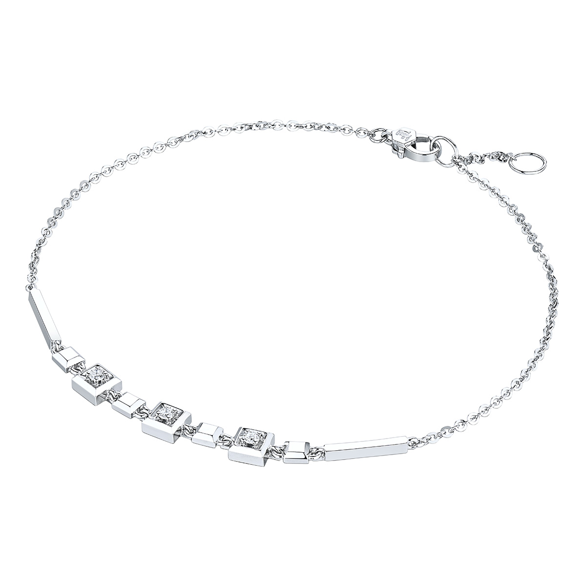 六福珠寶18K金手鏈 - “方塘星影”18K金(白色)鑽石手鏈