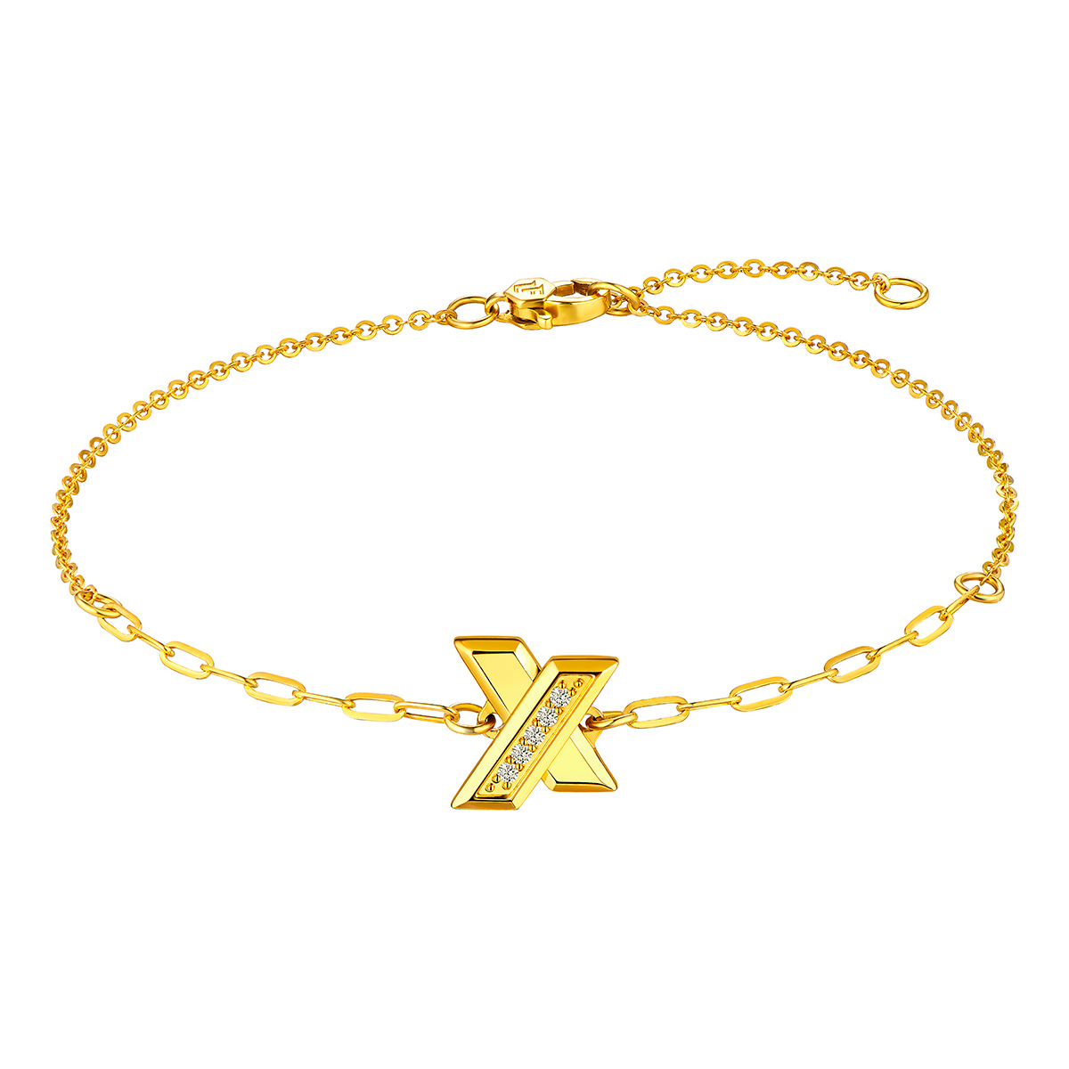 六福珠寶黃金手鏈 -  "金喜" 999足金鑽石手鏈