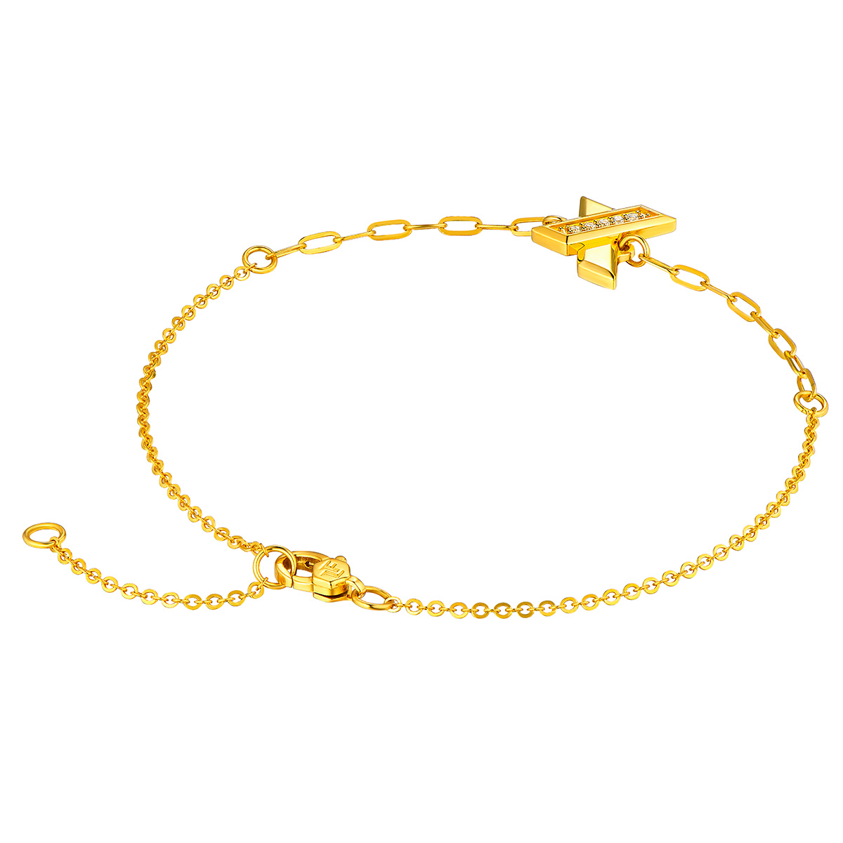 六福珠寶黃金手鏈 -  "金喜" 999足金鑽石手鏈