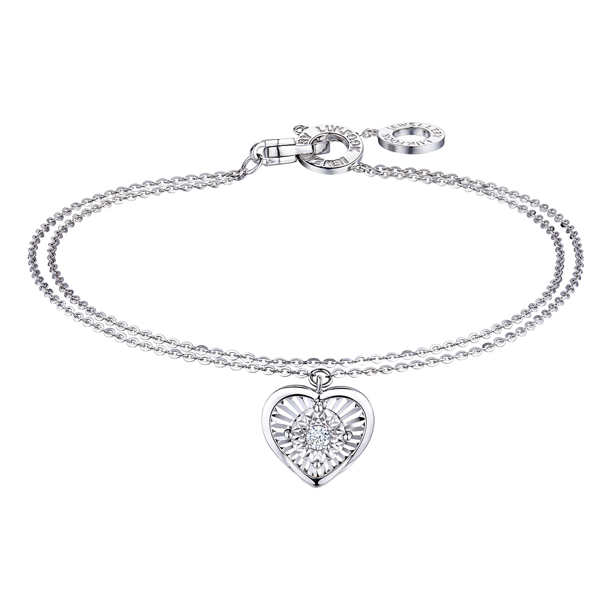 六福珠寶18K金手鏈 - "心愛"18K金(白色)鑽石手鏈(放閃車花工藝)