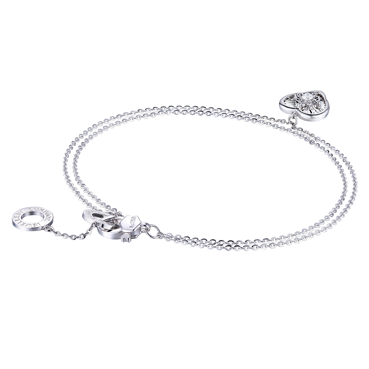 六福珠寶18K金手鏈 - "心愛"18K金(白色)鑽石手鏈(放閃車花工藝)