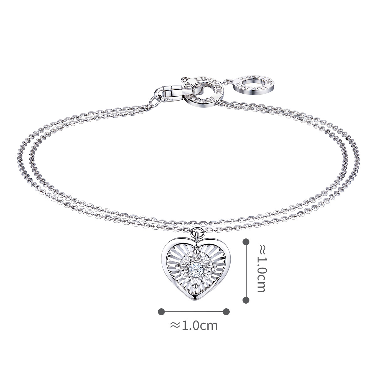 六福珠寶18K金手鏈 - "心愛"18K金(白色)鑽石手鏈(放閃車花工藝)