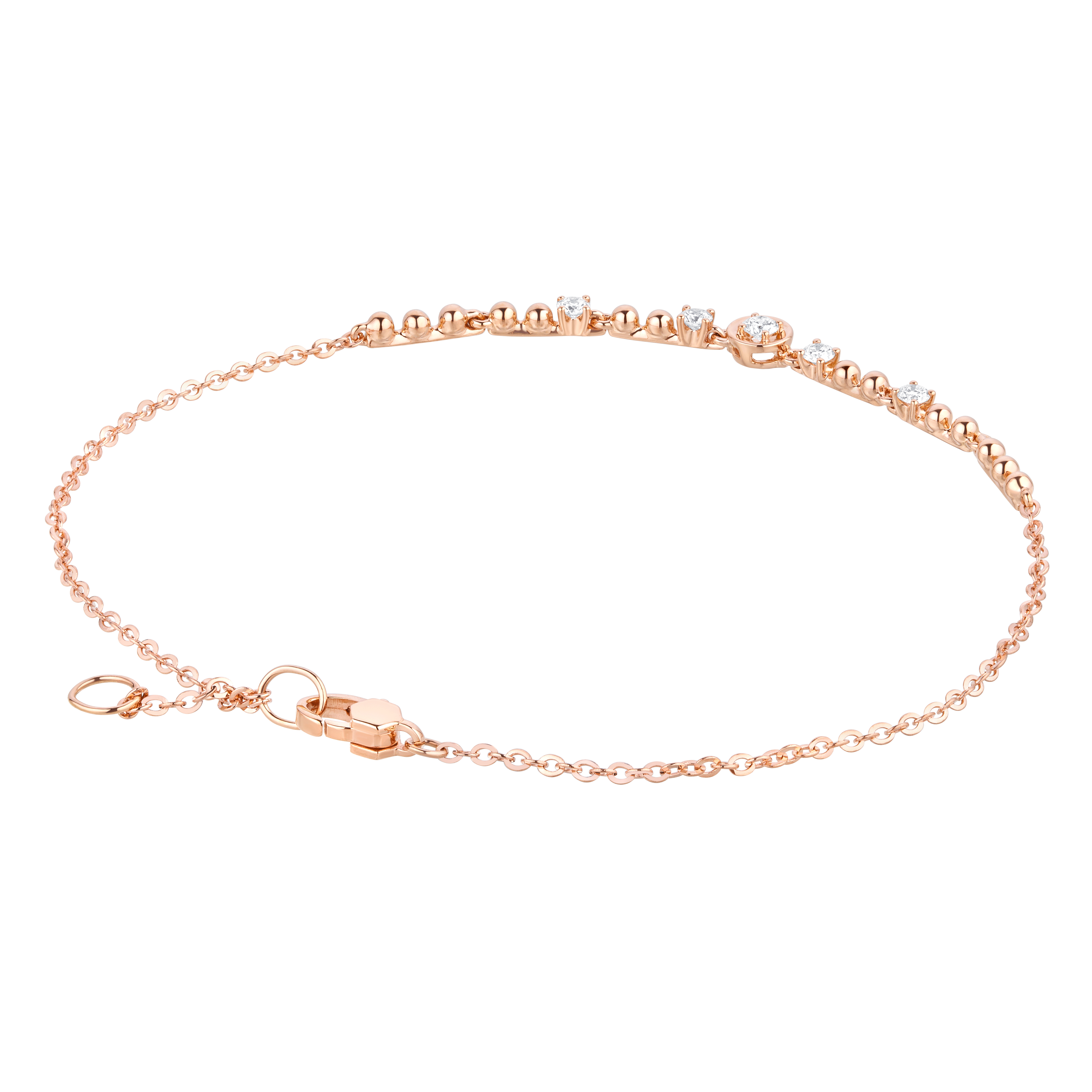 六福珠寶18K金手鏈 - “微光絮語”18K玫瑰金鑽石手鏈