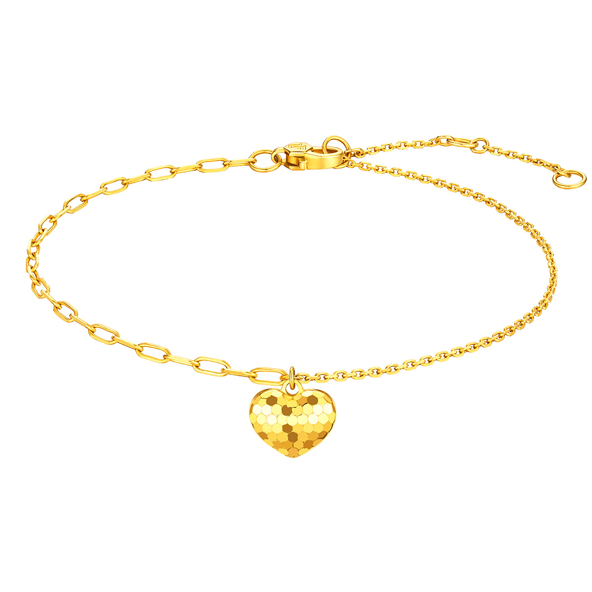 六福珠寶黃金手鏈 - "閃愛悅動"心形990黃金手鏈