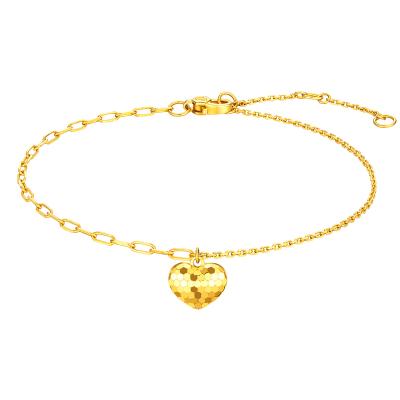 六福珠寶黃金手鏈 - "閃愛悅動"心形990黃金手鏈