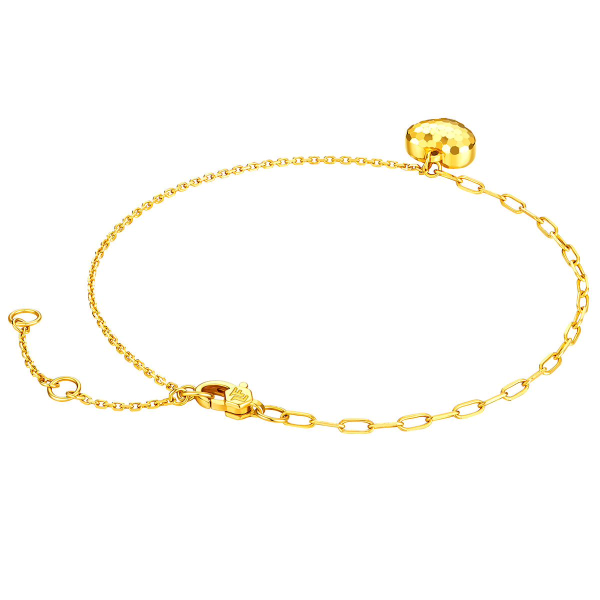 六福珠寶黃金手鏈 - "閃愛悅動"心形990黃金手鏈