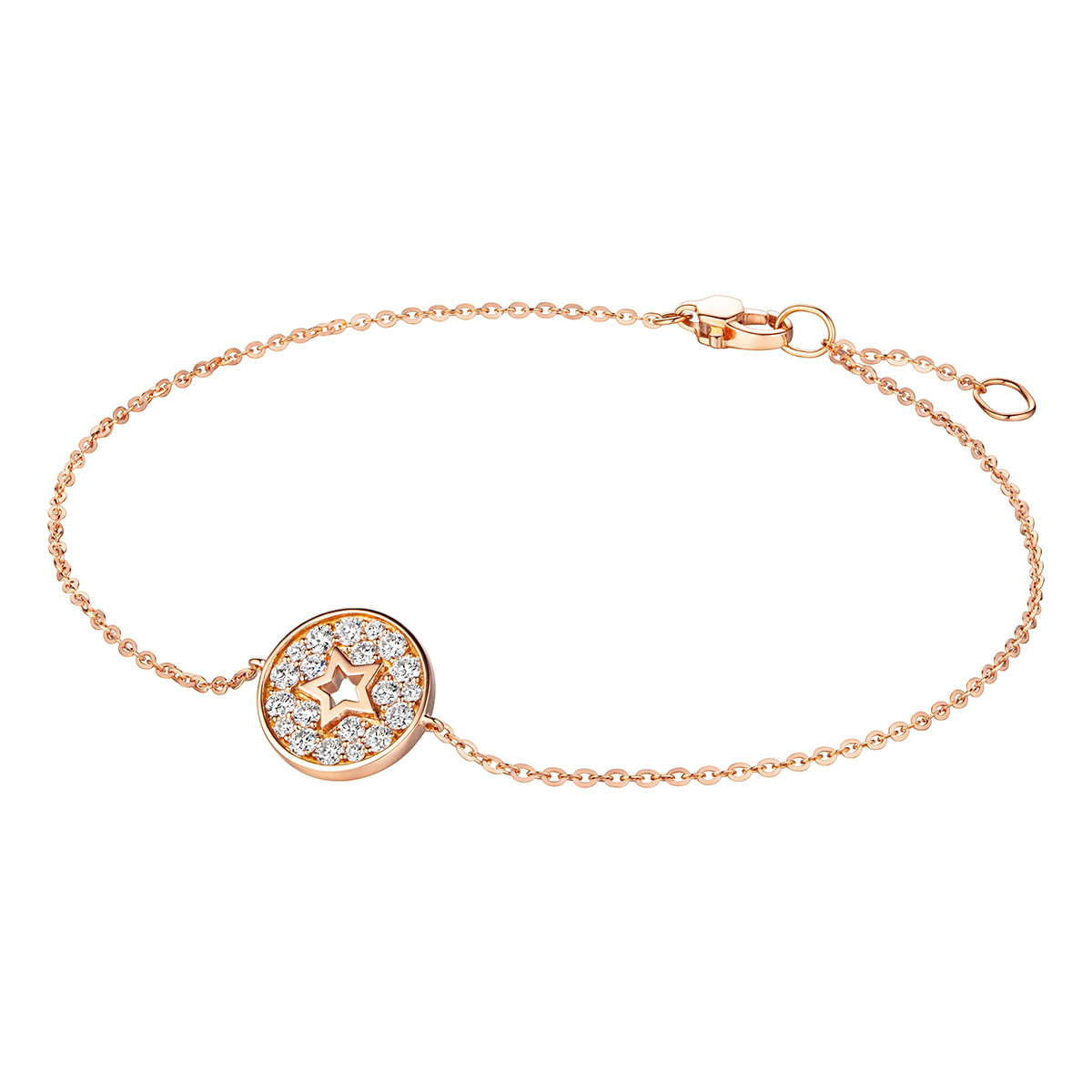 六福珠寶18K金手鏈 - "逐圓星鑽"18K玫瑰金鑽石手鏈