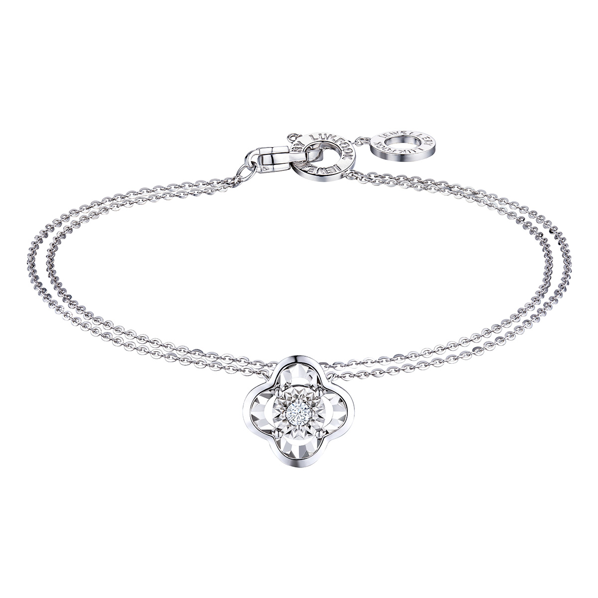 六福珠寶18K金手鏈 - "映花"18K金(白色)鑽石手鏈(放閃車花工藝)