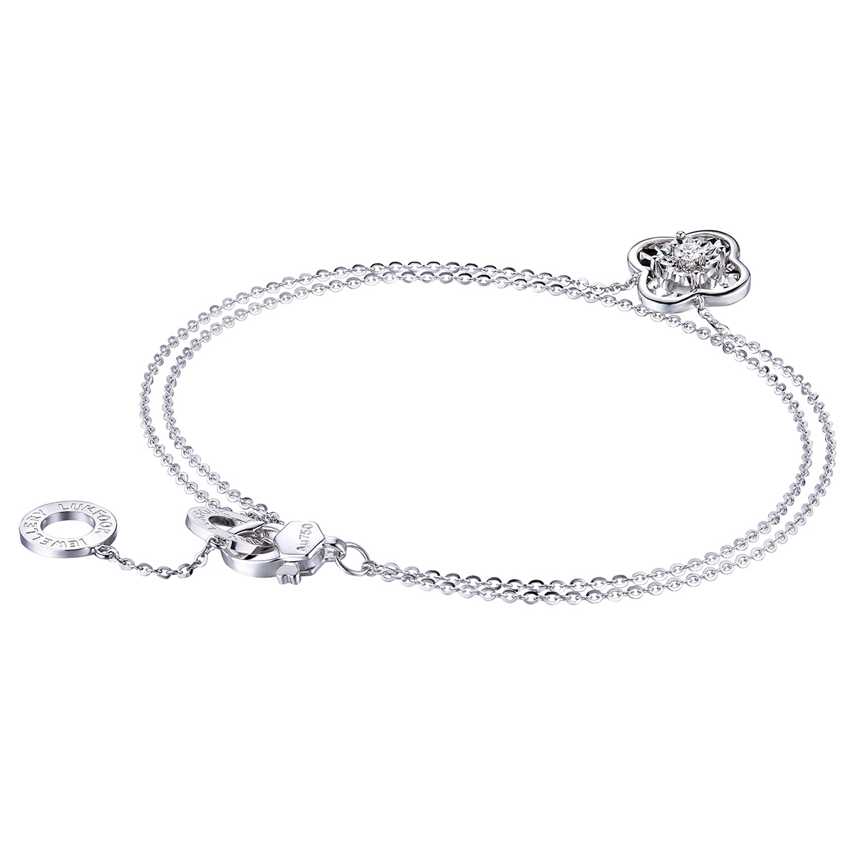 六福珠寶18K金手鏈 - "映花"18K金(白色)鑽石手鏈(放閃車花工藝)