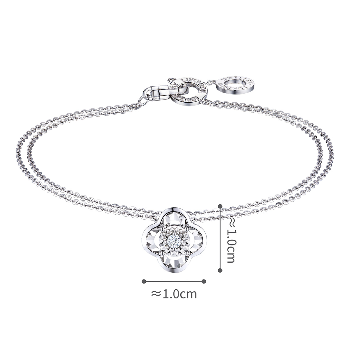 六福珠寶18K金手鏈 - "映花"18K金(白色)鑽石手鏈(放閃車花工藝)