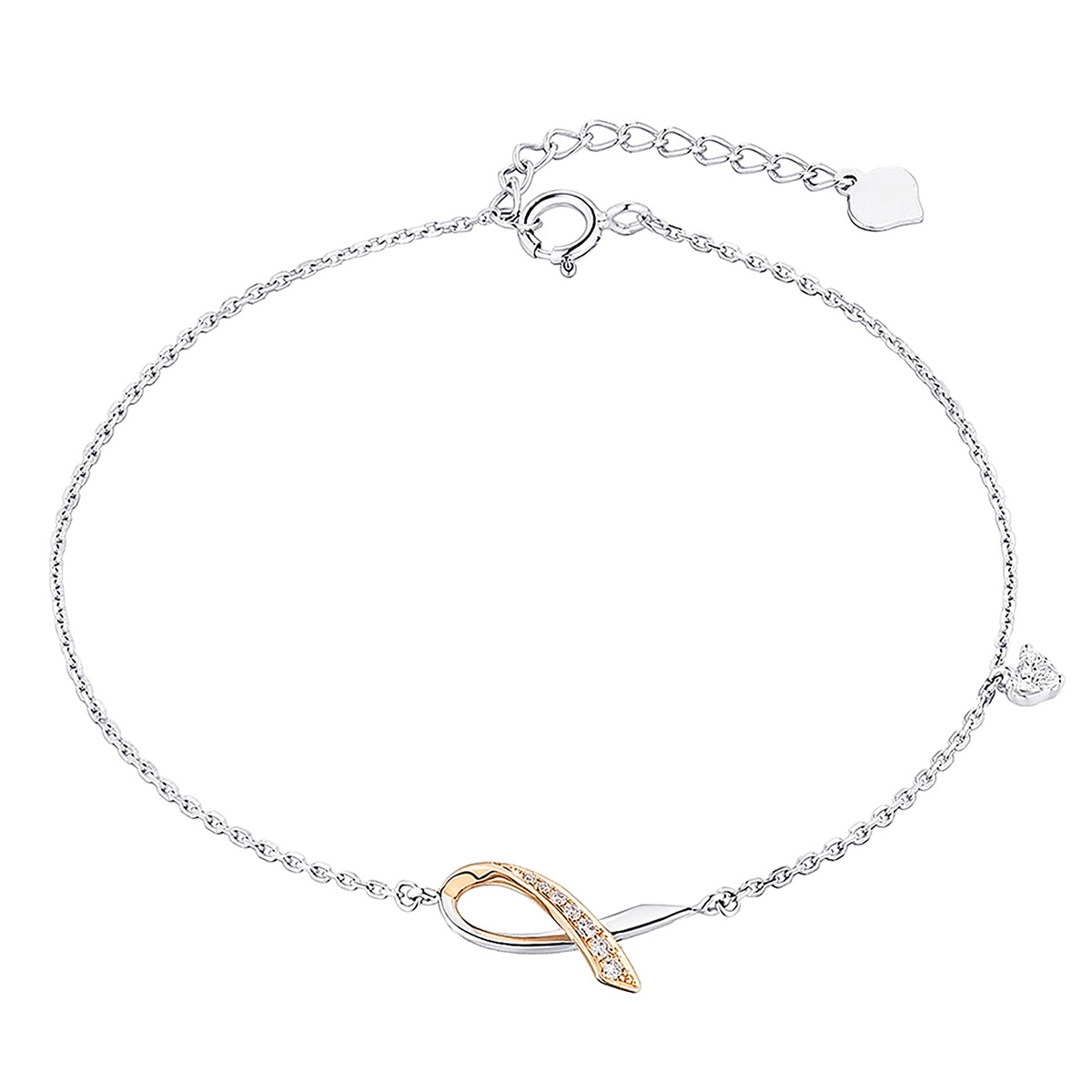 六福珠寶18K金手鏈 - "柔美絲帶"18K金(分色)鑽石手鏈