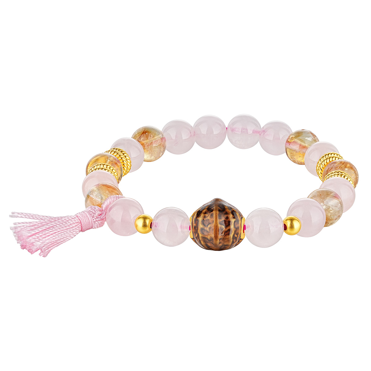 六福珠寶黃金手鏈 - 「核桃」好緣999足金水晶手鏈