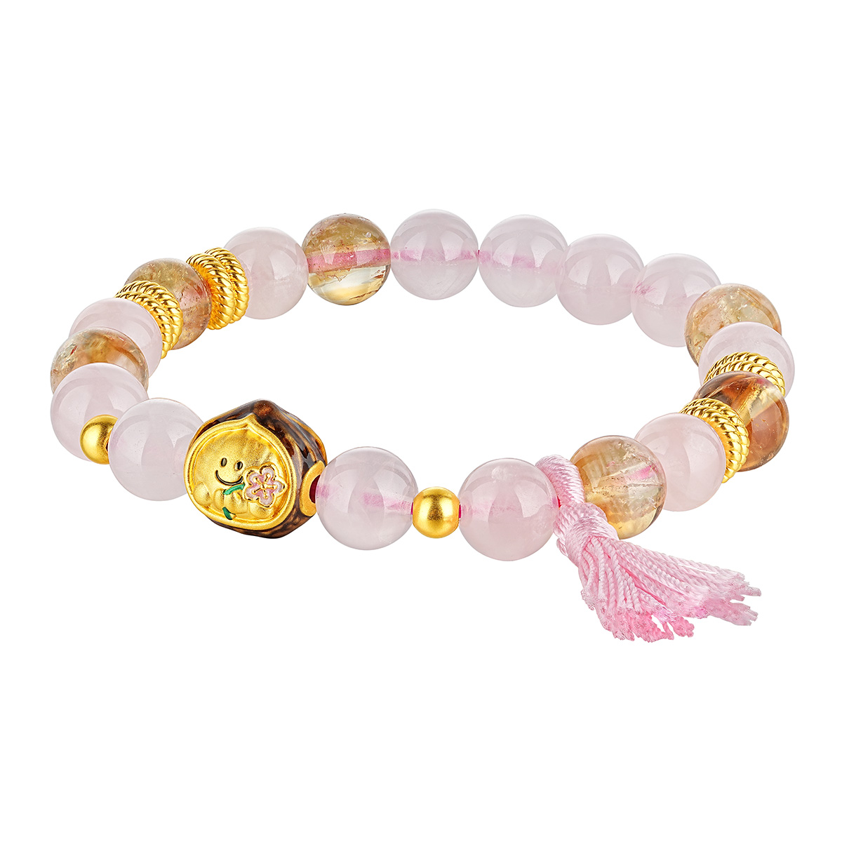 六福珠寶黃金手鏈 - 「核桃」好緣999足金水晶手鏈