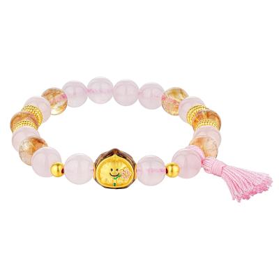 六福珠寶黃金手鏈 - 「核桃」好緣999足金水晶手鏈