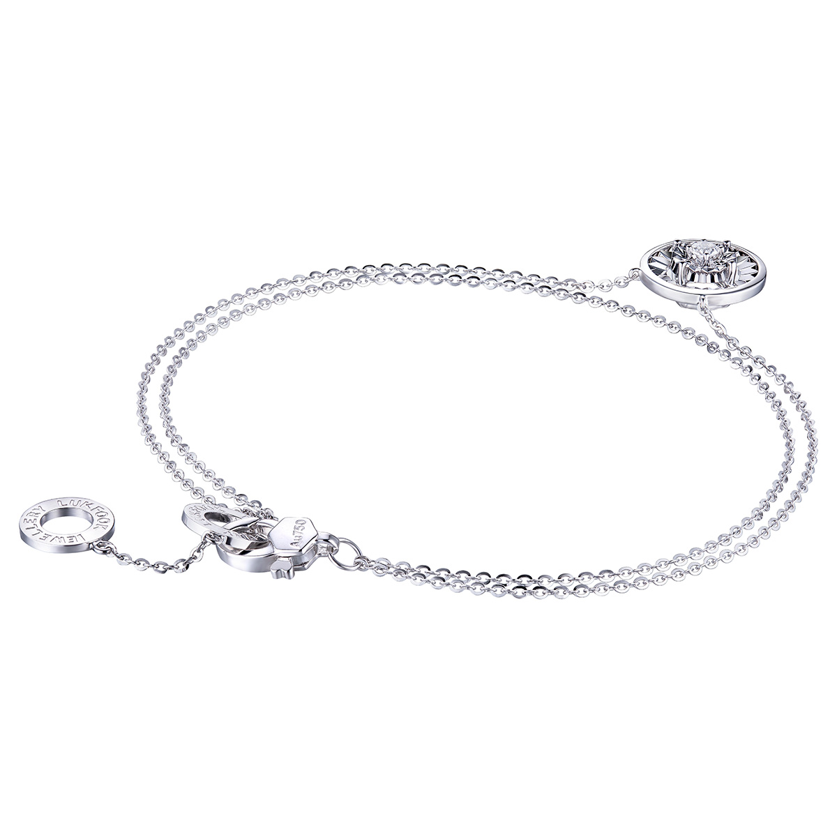 六福珠寶18K金手鏈 - "經典"圓形18K金(白色)鑽石手鏈(放閃車花工藝)